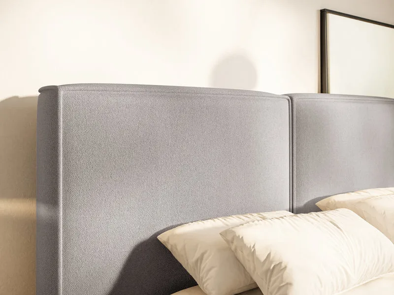 Gepolstertes Bett 160x200 cm Tilves mit Stauraum, Metallrahmen, hellgrauer Chenille