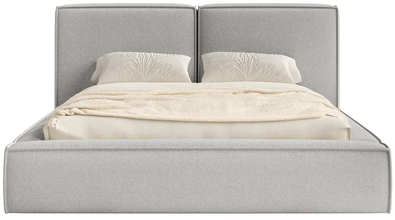 Gepolstertes Bett 160x200 cm Tilves mit Stauraum, Metallrahmen, hellgrauer Chenille