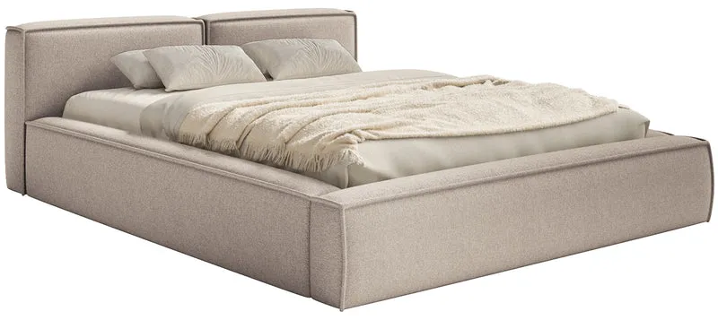 Polsterbett 180x200 cm Tilves Slim Low mit Stauraum, Metallrahmen, beiger Chenillestoff