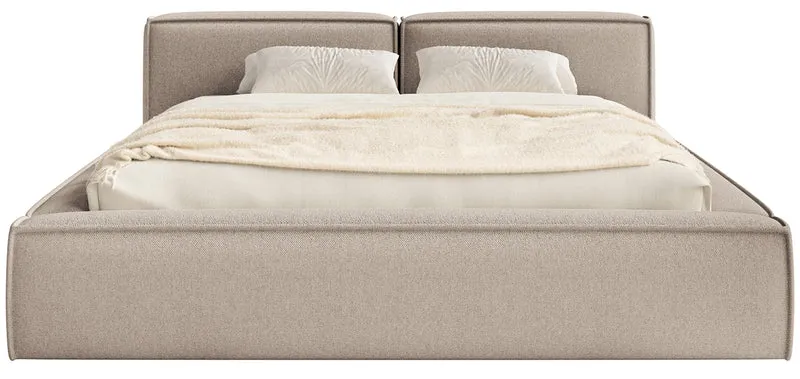 Polsterbett 180x200 cm Tilves Slim Low mit Stauraum, Metallrahmen, beiger Chenillestoff
