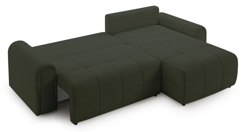 Ecksofa mit Schlaffunktion Simolla, L-förmig, rechtsseitig, mit Stauraum, olivgrüner Chenille-Bezug