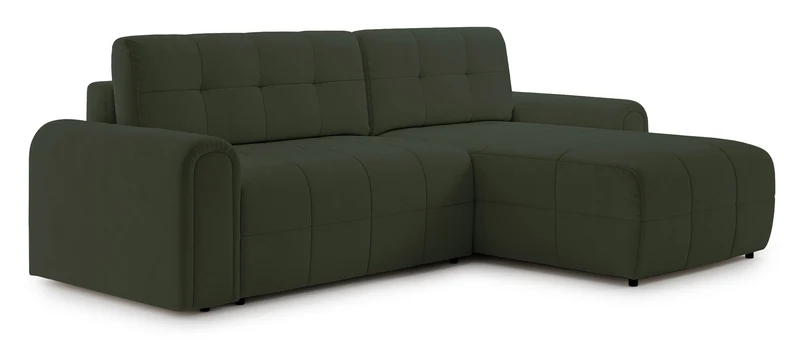 Ecksofa mit Schlaffunktion Simolla, L-förmig, rechtsseitig, mit Stauraum, olivgrüner Chenille-Bezug