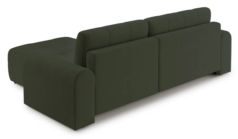 Ecksofa mit Schlaffunktion Simolla, L-förmig, rechtsseitig, mit Stauraum, olivgrüner Chenille-Bezug