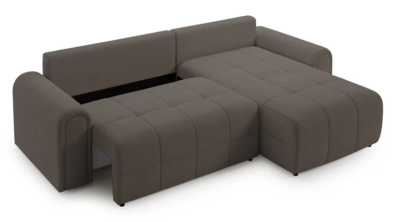 Ecksofa mit Schlaffunktion Simolla, L-förmig, rechtsseitig, mit Stauraum, grau-braunes Chenille