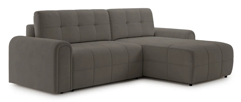 Ecksofa mit Schlaffunktion Simolla, L-förmig, rechtsseitig, mit Stauraum, grau-braunes Chenille