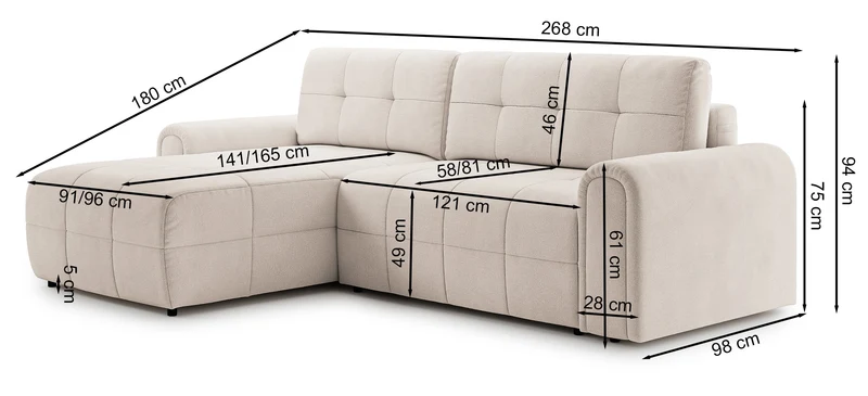 Ecksofa mit Schlaffunktion Simolla, L-förmig, rechtsseitig, mit Stauraum, grau-braunes Chenille
