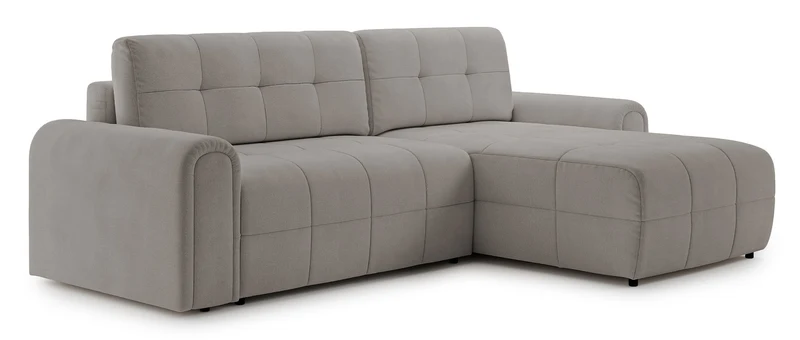Ecksofa mit Schlaffunktion Simolla, L-förmig, rechtsseitig, mit Stauraum, grau-beiger Chenille-Bezug