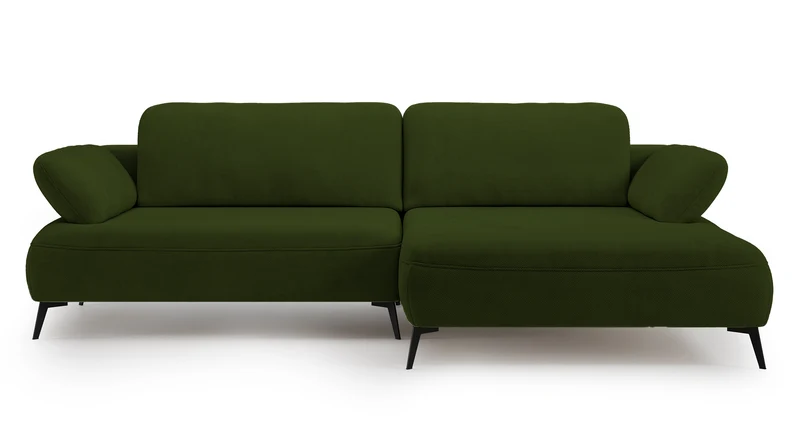 Ecksofa mit Schlaffunktion Avolla, L-förmig, rechtsseitig, mit Stauraum, olivgrüner hydrophober Chenille-Stoff