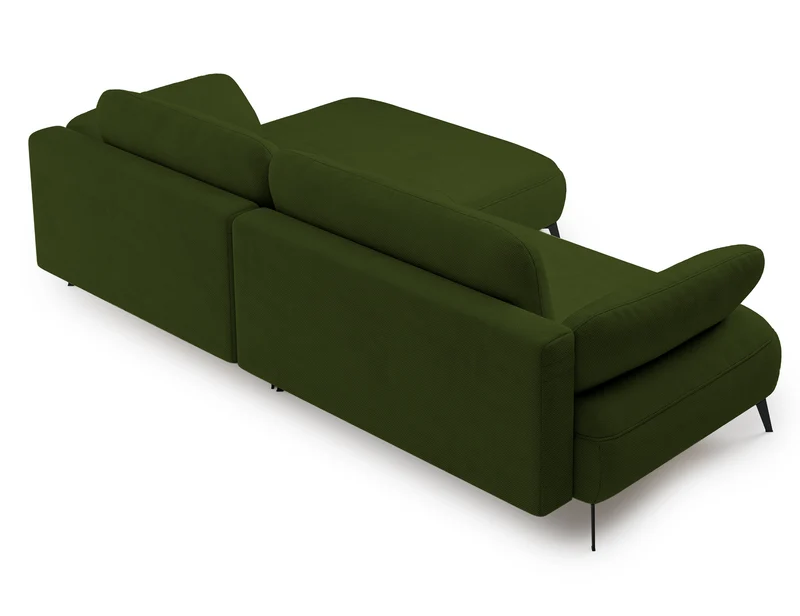 Ecksofa mit Schlaffunktion Avolla, L-förmig, rechtsseitig, mit Stauraum, olivgrüner hydrophober Chenille-Stoff