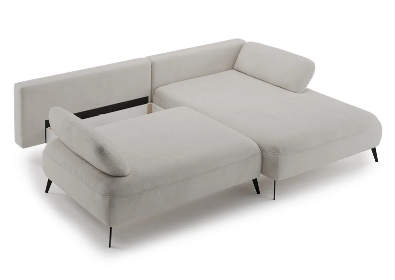 Ecksofa mit Schlaffunktion Avolla, L-Form, rechtsseitig, mit Stauraum, grau-beiger hydrophober Chenillestoff