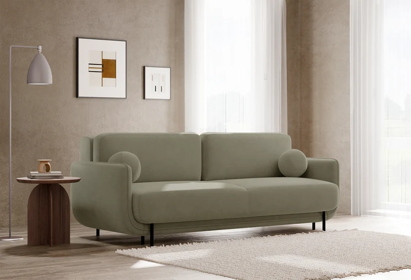 Drei-Sitzer-Schlafsofa Ovals aus salbeigrünem Samtvelours