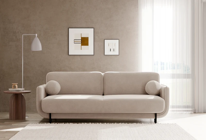 Beiger Ovals Dreisitzer-Schlafsofa aus Samt