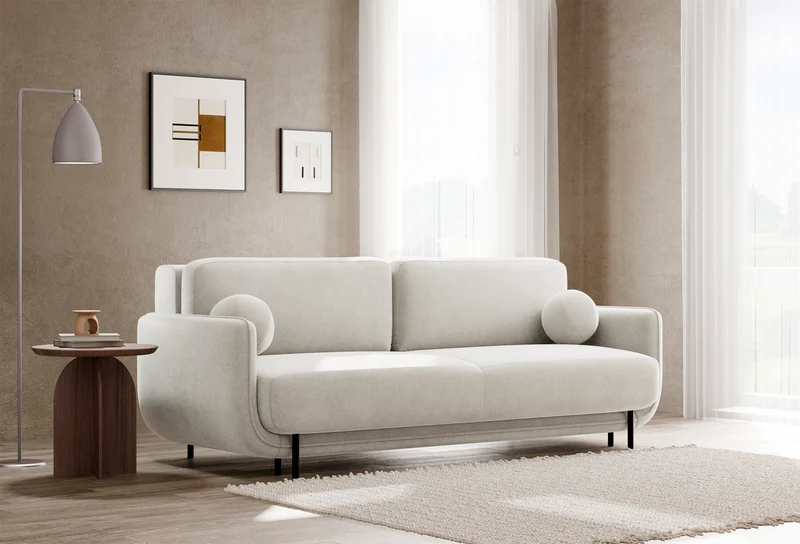 Drei-Sitzer-Schlafsofa Ovals, cremefarbener Samt