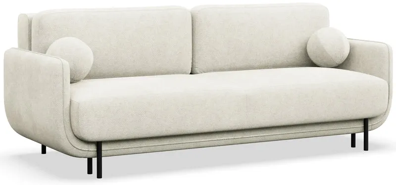 Dreisitziges ausklappbares Sofa Ovals in Creme mit Flechtoptik