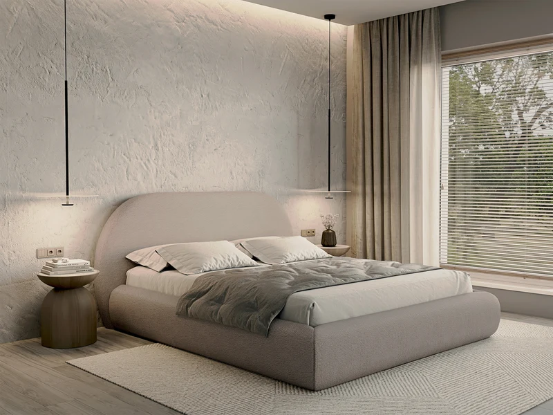Polsterbett 140x200 cm Buvio hellbeige Bouclé