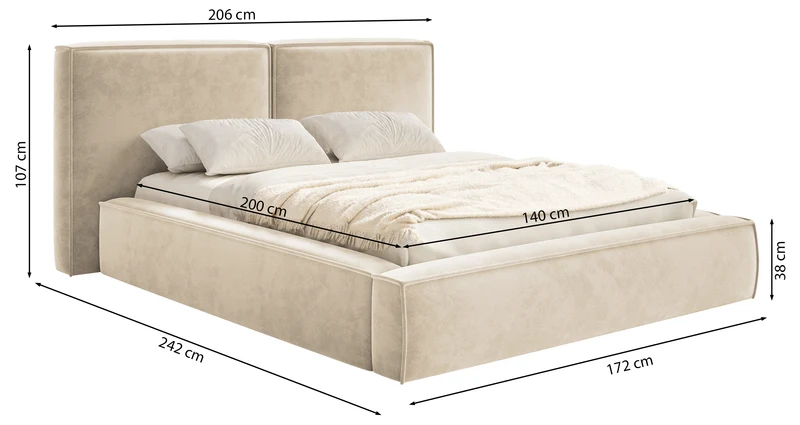 Polsterbett 140x200 cm Tilves mit Stauraum, Metallrahmen, hellbrauner Samt