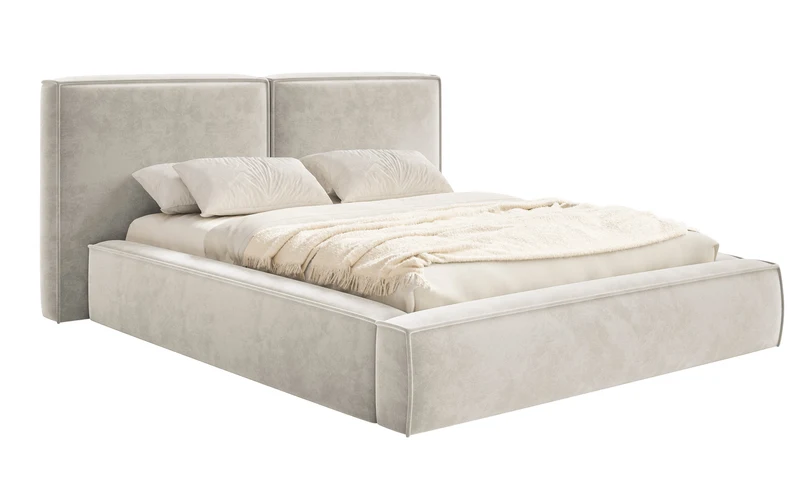 Polsterbett 180x200 cm Tilves mit Stauraum, Metallrahmen, hellbeiger Samt