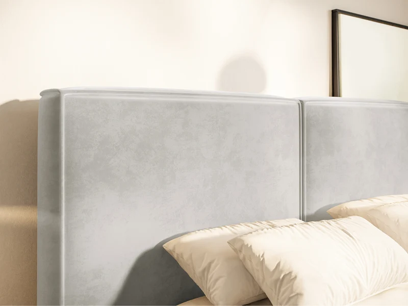 Polsterbett 180x200 cm Tilves mit Stauraum, Metallrahmen, hellbeiger Samt