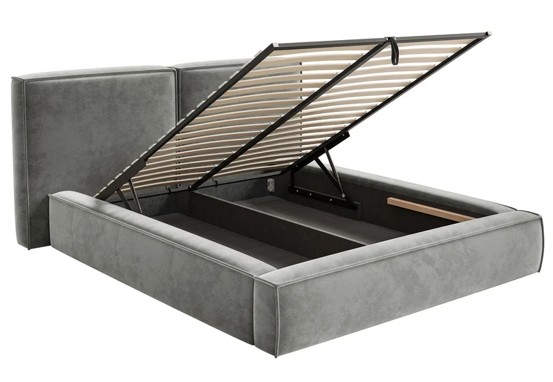 Polsterbett 140x200 cm Tilves mit Stauraum, Metallrahmen, grauer Samt
