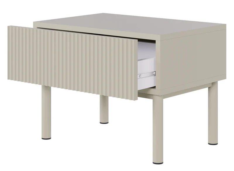 Nachttisch Veldio New mit gefräster Front und Schublade 50 cm grau-beige