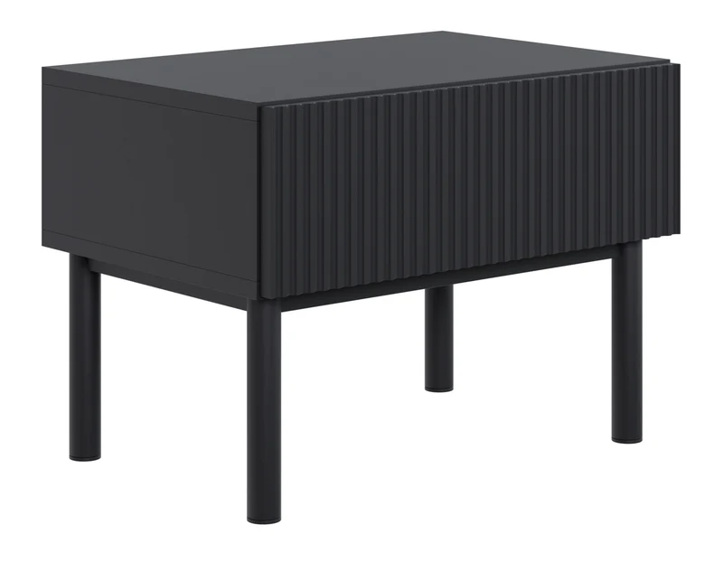 Nachttisch Veldio New mit gefräster Front und Schublade, 50 cm, schwarz