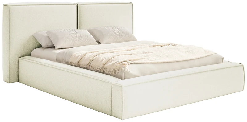 Polsterbett 140x200 cm Tilves mit Stauraum, Metalllattenrost, cremefarbener Chenillebezug