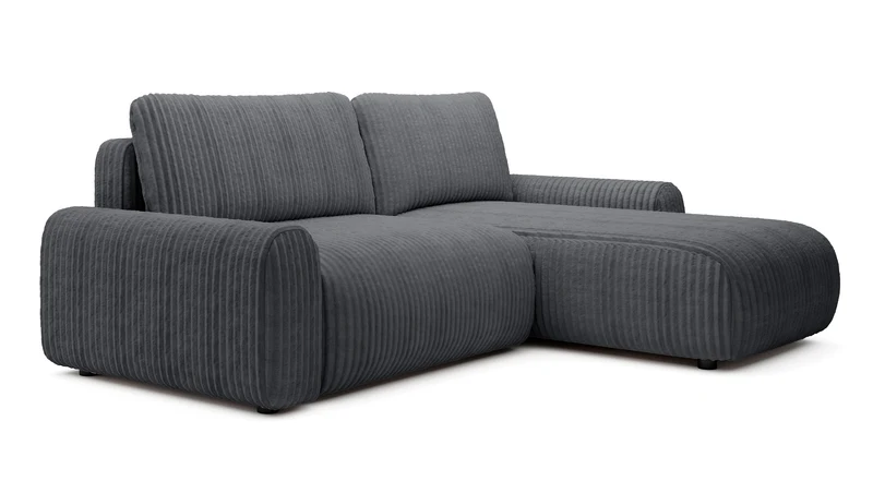 Ecksofa mit Schlafunktion Lelu, L-förmig, universell, mit Stauraum, dunkelgrauer Cordstoff