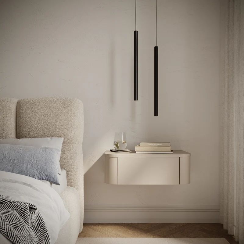 Set aus zwei hängenden Nachttischen Luvio mit Schubladen, 59 cm, Kaschmirfarben