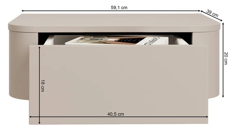 Set aus zwei hängenden Nachttischen Luvio mit Schubladen, 59 cm, Kaschmirfarben