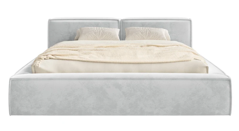 Polsterbett 180x200 cm Tilves Slim Low mit Stauraum, Metallrahmen, hellgrauer Samt