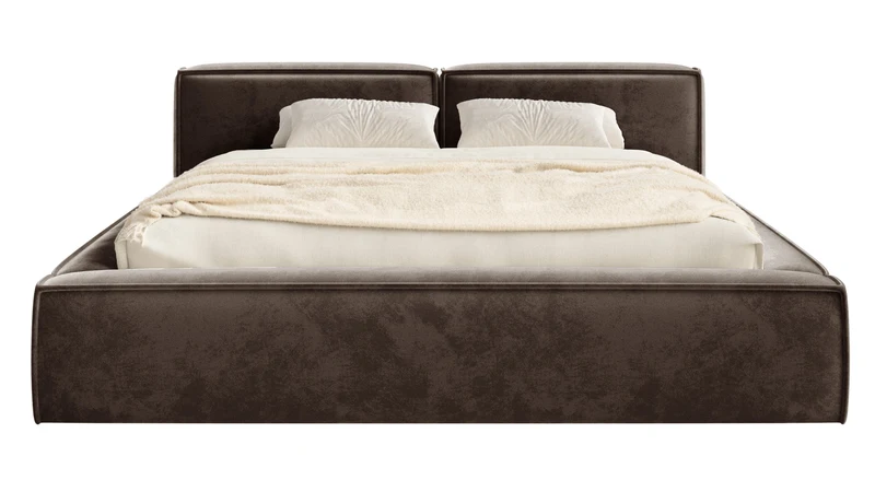 Polsterbett 140x200 cm Tilves Slim Low mit Stauraum, Metallrahmen, brauner Samt
