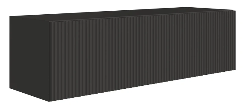 Hängender RTV-Schrank Veldio mit einer Tür, gerillte Front, 100 cm, schwarz