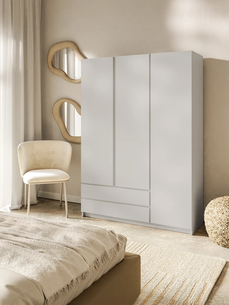 Drehtürenschrank Bemmi mit drei Türen und zwei Schubladen, 150 cm, Kaschmir