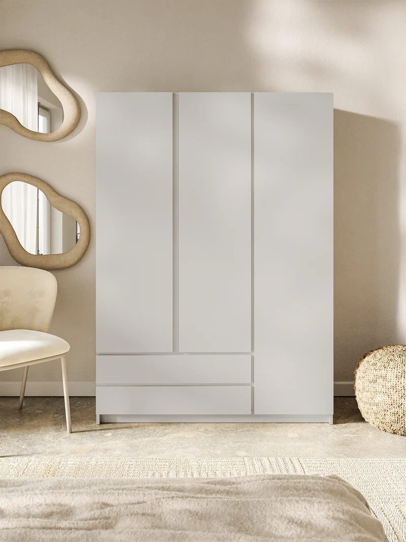 Drehtürenschrank Bemmi mit drei Türen und zwei Schubladen, 150 cm, Kaschmir