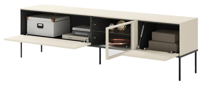 TV-Schrank Bellezo mit LED-Vitrine 196 cm cremefarben