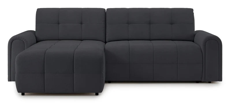 Ecksofa mit Schlaffunktion Simolla, L-förmig, linksseitig, mit Stauraum, dunkelgrauer Chenille-Stoff