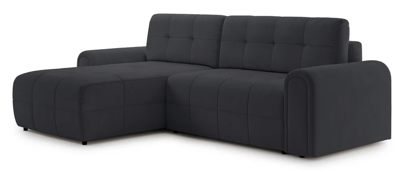 Ecksofa mit Schlaffunktion Simolla, L-förmig, linksseitig, mit Stauraum, dunkelgrauer Chenille-Stoff
