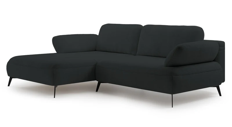 Ecksofa mit Schlaffunktion Avolla, L-förmig, linke Seite, mit Stauraum, graphitfarbener hydrophober Chenille-Stoff