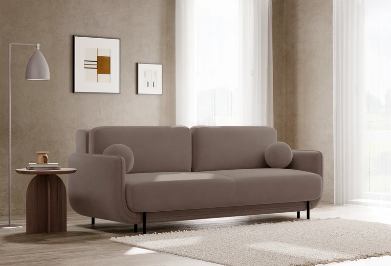 Dreisitziges ausklappbares Sofa Ovals hellbrauner Samt