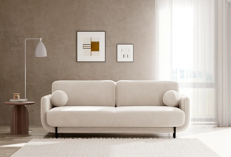 Dreisitziges ausklappbares Sofa Ovals in hellbeigem Samt