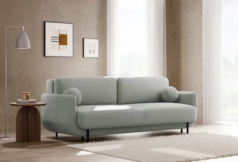 Dreisitziges ausklappbares Sofa Ovals in Hellgrau mit Flechtmuster