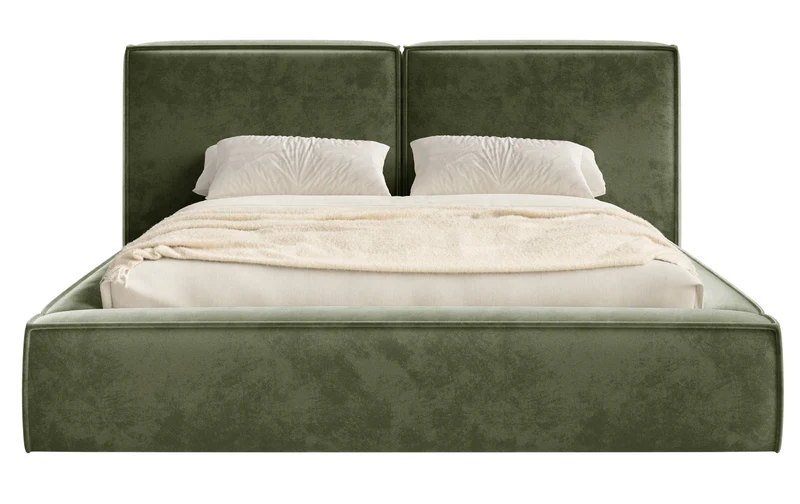 Polsterbett 160x200 cm Tilves mit Stauraum, Metallrahmen, olivgrüner Samt