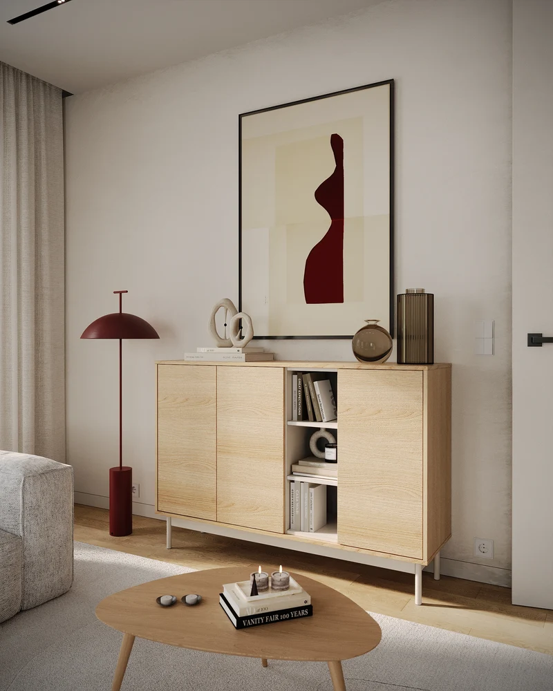Drehtür-Kommode Layen mit drei Fächern, 138 cm, Lindberg-Eiche/Kaschmir