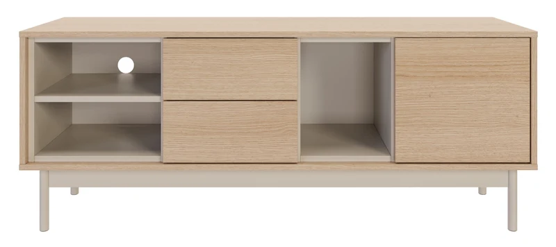 Layen TV-Schrank mit einer Tür, zwei Schubladen und drei Fächern, 138 cm, Lindberg-Eiche/Kaschmir