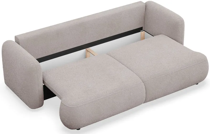 Dreisitziges ausklappbares Sofa Tvoya in grau-beigem Bouclé