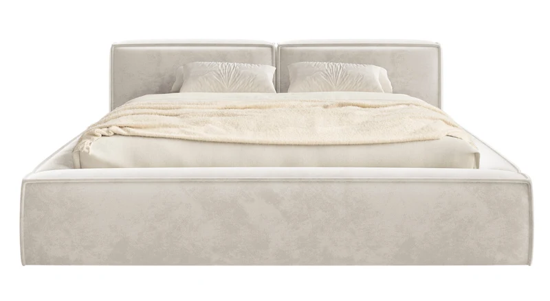Gepolstertes Bett 200x200 cm Tilves Slim Low mit Stauraum, Metallrahmen, grau-beiges Samtvelours
