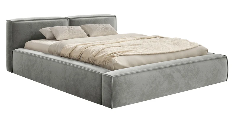Polsterbett 200x200 cm Tilves Slim Low mit Stauraum, Metallrahmen, grauer Samt