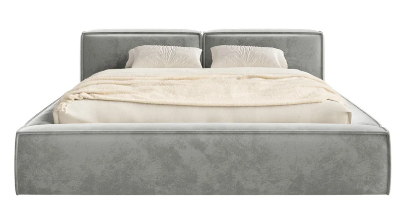 Polsterbett 200x200 cm Tilves Slim Low mit Stauraum, Metallrahmen, grauer Samt