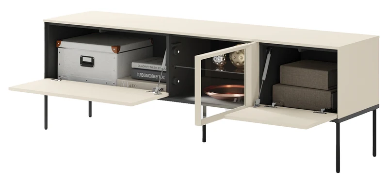 TV-Schrank Bellezo mit LED-Vitrine 166 cm cremefarben