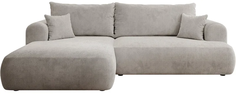 Ecksofa mit Schlaffunktion Ovo Cord, L-förmig, linksseitig, mit Stauraum, grau-beige Cordstoff